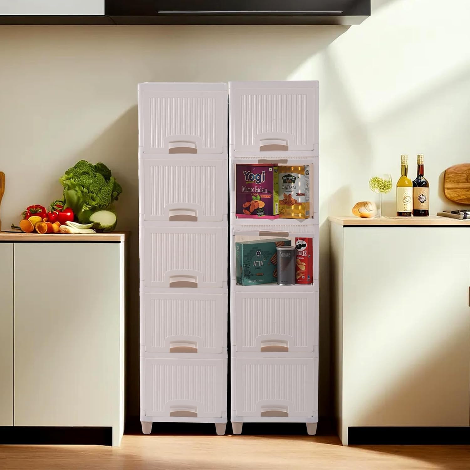 DREAMYDAYS 5-Tier Plastic Drawer Storage Cabinet – Large Stackable Storage Organizer for Home, Office & Garage – Versatile Drawer Unit (White)-image-13