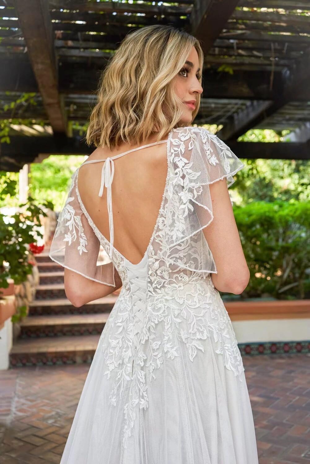 LORIE Wedding Dresses for Bride Long Sleeves 2025 Sexy V Neck A-Line Lace Applique Boho Beach Bridal Gowns with Train