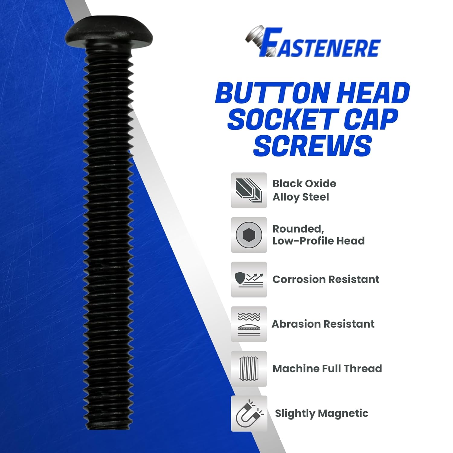 Fastenere Button Head Socket Cap Screws - 5/16-18 x 2-1/4" (25-Pcs) Alloy Steel, Fully Threaded, Fine Black Oxide Finish, Corrosion-Resistant, Machine Thread, Easy to Install w/Allen Hex Drive
