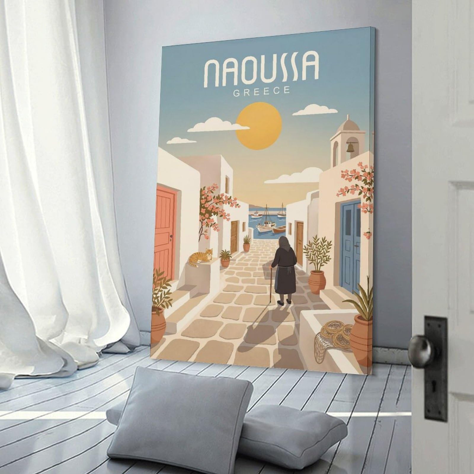 Junmoney Canvas Art Print Naoussa Greece, 08x12inch(20x30cm), for Office, Study Or Home Workspace, Decorative Artwork for Productive Spaces