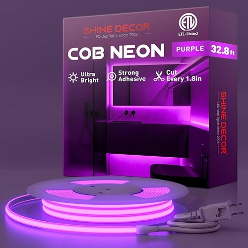 Miniatura 9 de Shine Decor Cuerda de Luces LED COB CA 120V, 800lm Ultra Brillante, IP65 Impermeable Resistente al Frío Tira de Neón ETL, Iluminación en Cinta Sin