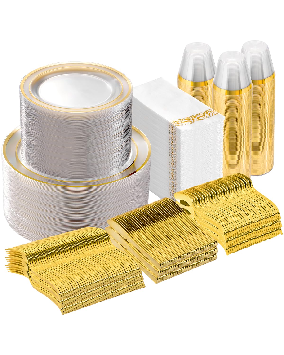 Goodluck Gold Dinnerware Set - 700 Piece Disposable Plates -16
