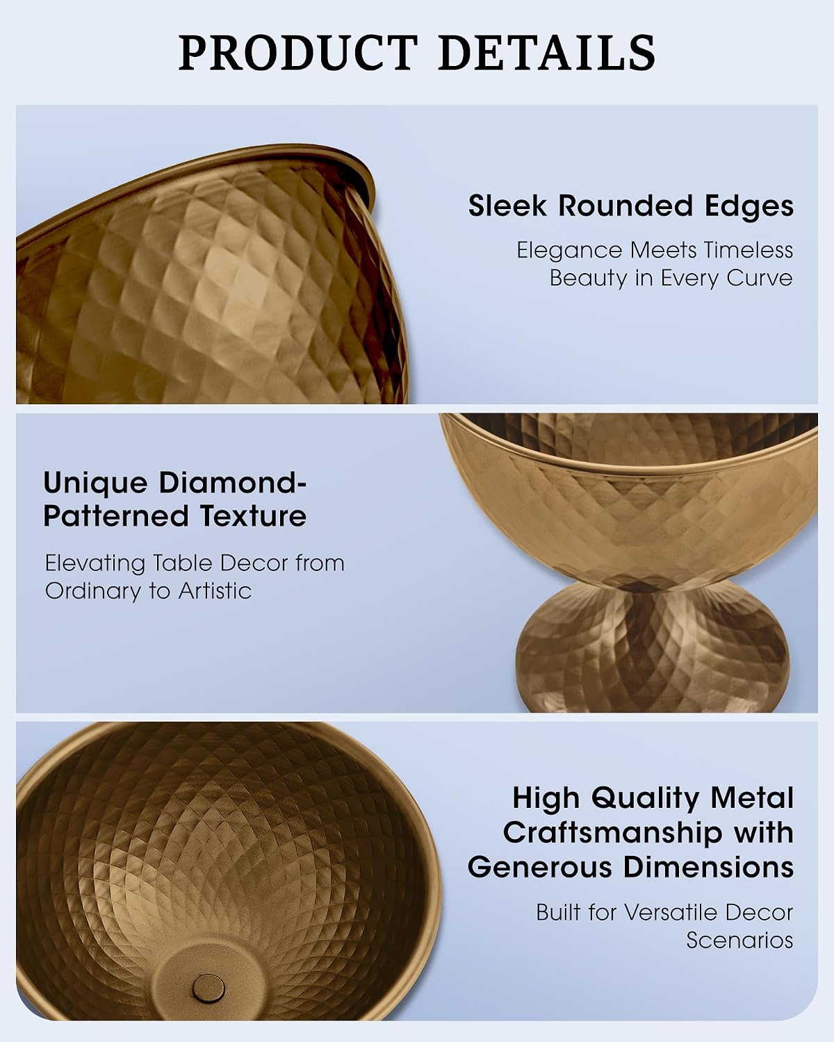 8.25'' Wide 7.3''High Decorative Bowl Vase Set of 2,Distressed Gold Metal Compote Bowl for Tables，Urn Vases for Vintage Wedding Centerpieces,Elegant Compote Vases,Pedistal Vase for Any Event