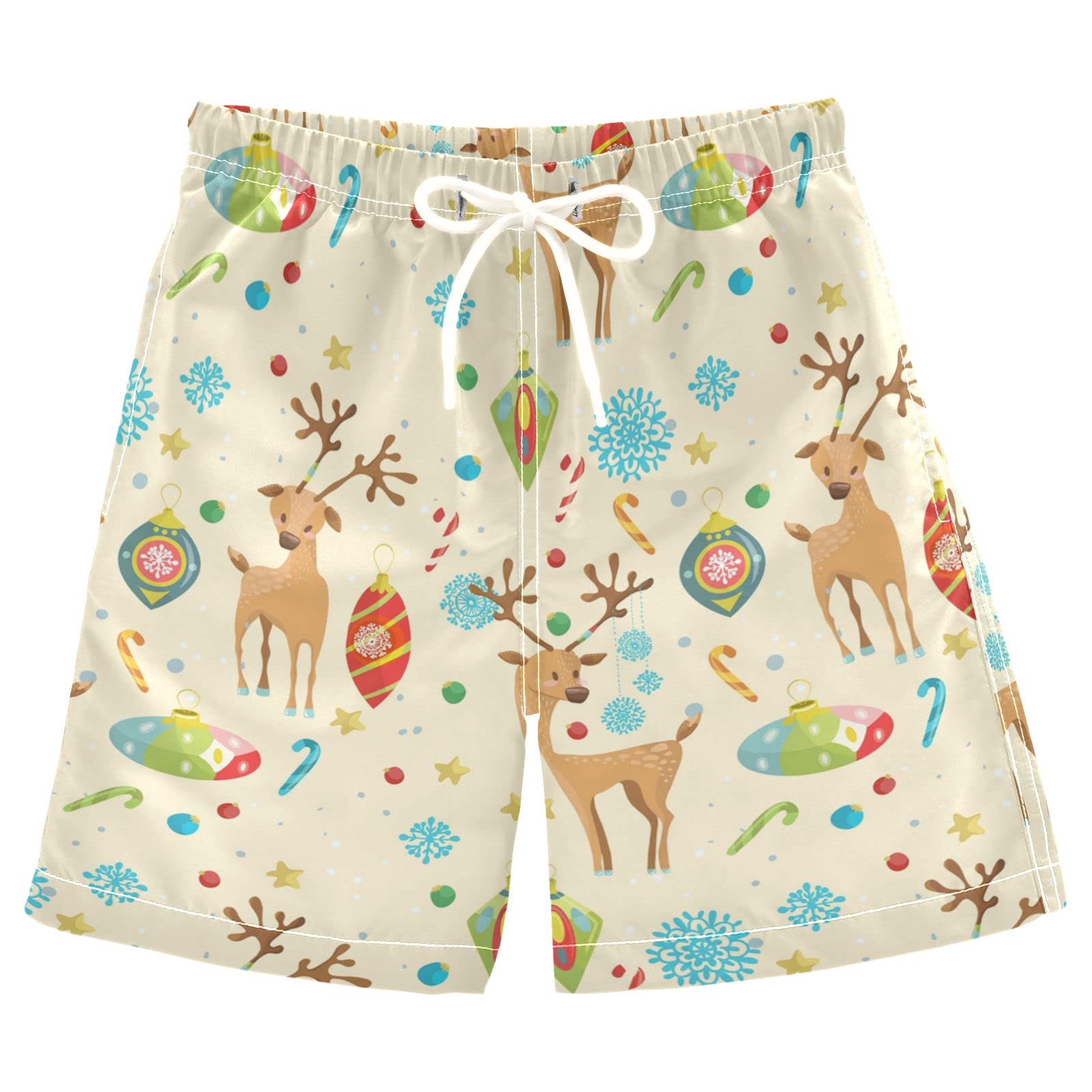 Anantty Boys Multicoloured Swim Trunks Christmas Elk And Snowflakes Swimming Beach Board Shorts Trunks Swimwear Bathing Suit Swimsuit Beachwear