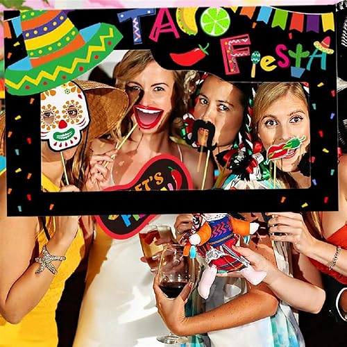Miniatura 4 de LaVenty Marco de selfie mexicano, accesorios para cabina de fotos, decoraciones de fiesta de Cinco de Mayo