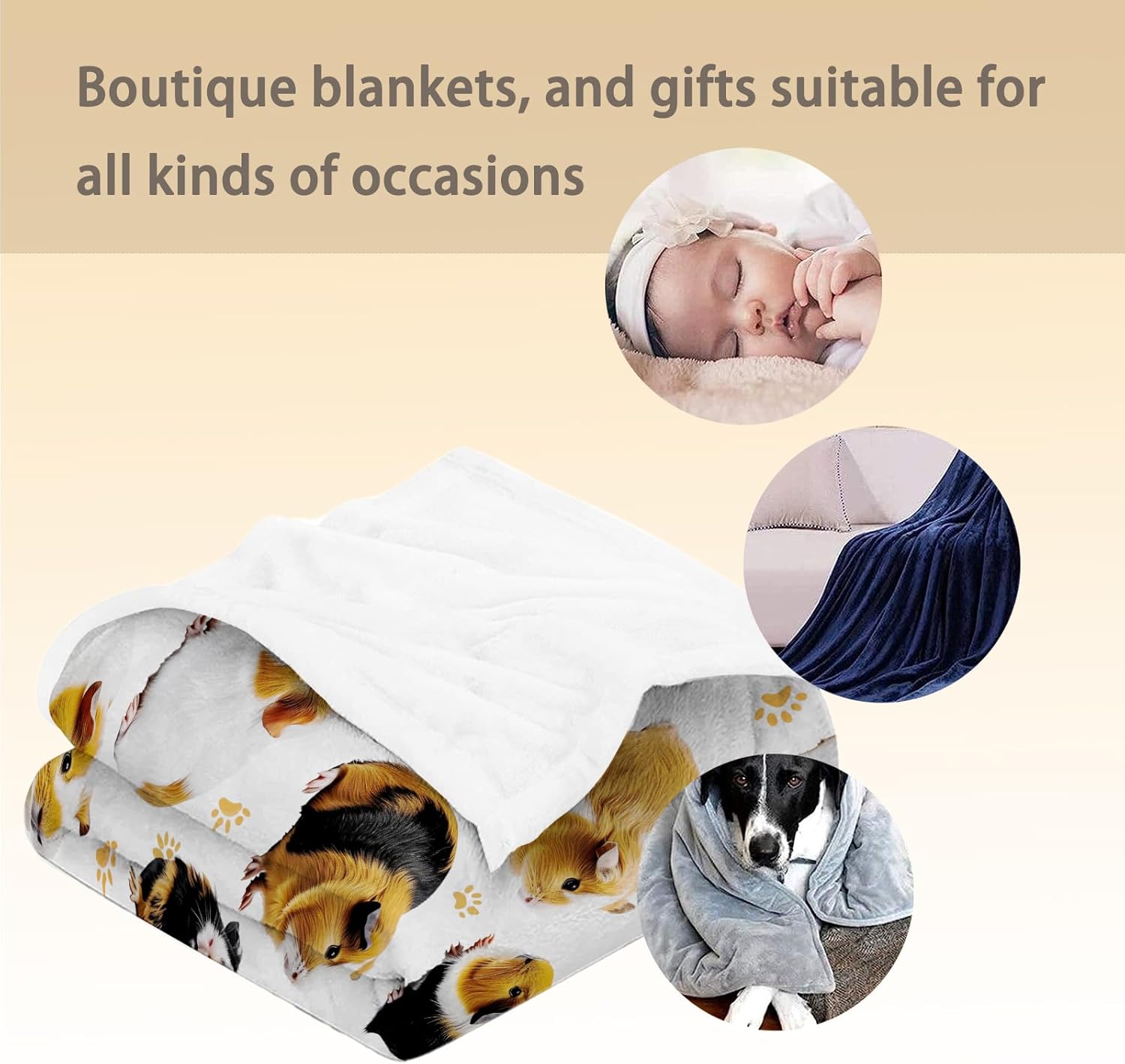 Adorable Guinea Pig Pattern Blanket Soft Flannel Throw Blankets - Cozy, Lightweight & Fluffy - Perfect for Couch, Bed, Travel - Cute Home Decor for Indoor & Outdoor Use 60"x50"