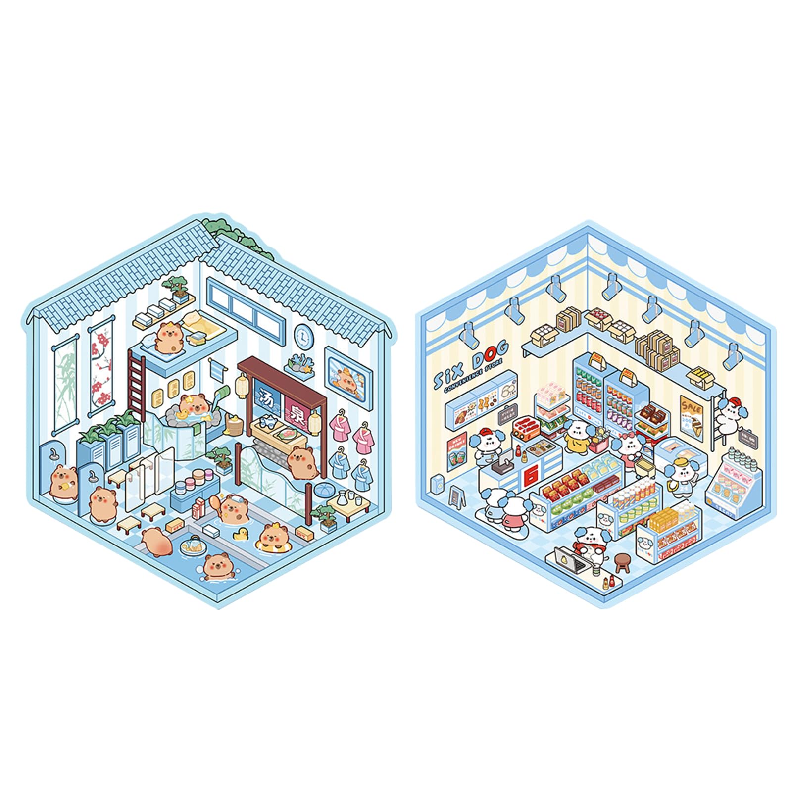 2 juegos de calcomanías 3D para decoración creativa, bonitas calcomanías para hacer tu propia tienda de casa para regalos (azul)