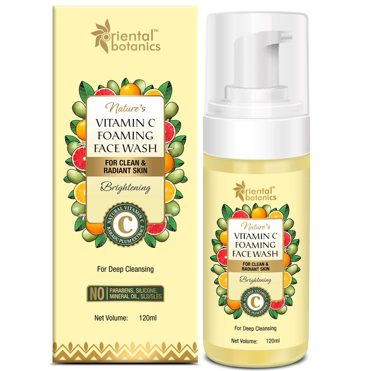 Oriental BotanicsNature's Vitamin C Foaming Face Wash, No SLS, Paraben, For Deep Cleansing 120ml