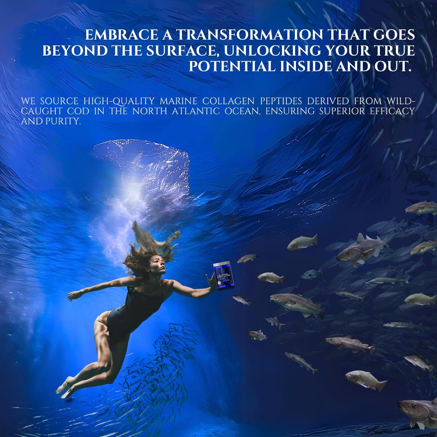 Marine Collagen Peptides Powder with Hyaluronic Acid, Coenzyme Q10, Vitamin C - Promote Firm Skin, Strong Nails&Hair, Healthy Joints - Hydrolyzed Collagen from Atlantic Cod - 10g per Serving - Image 4