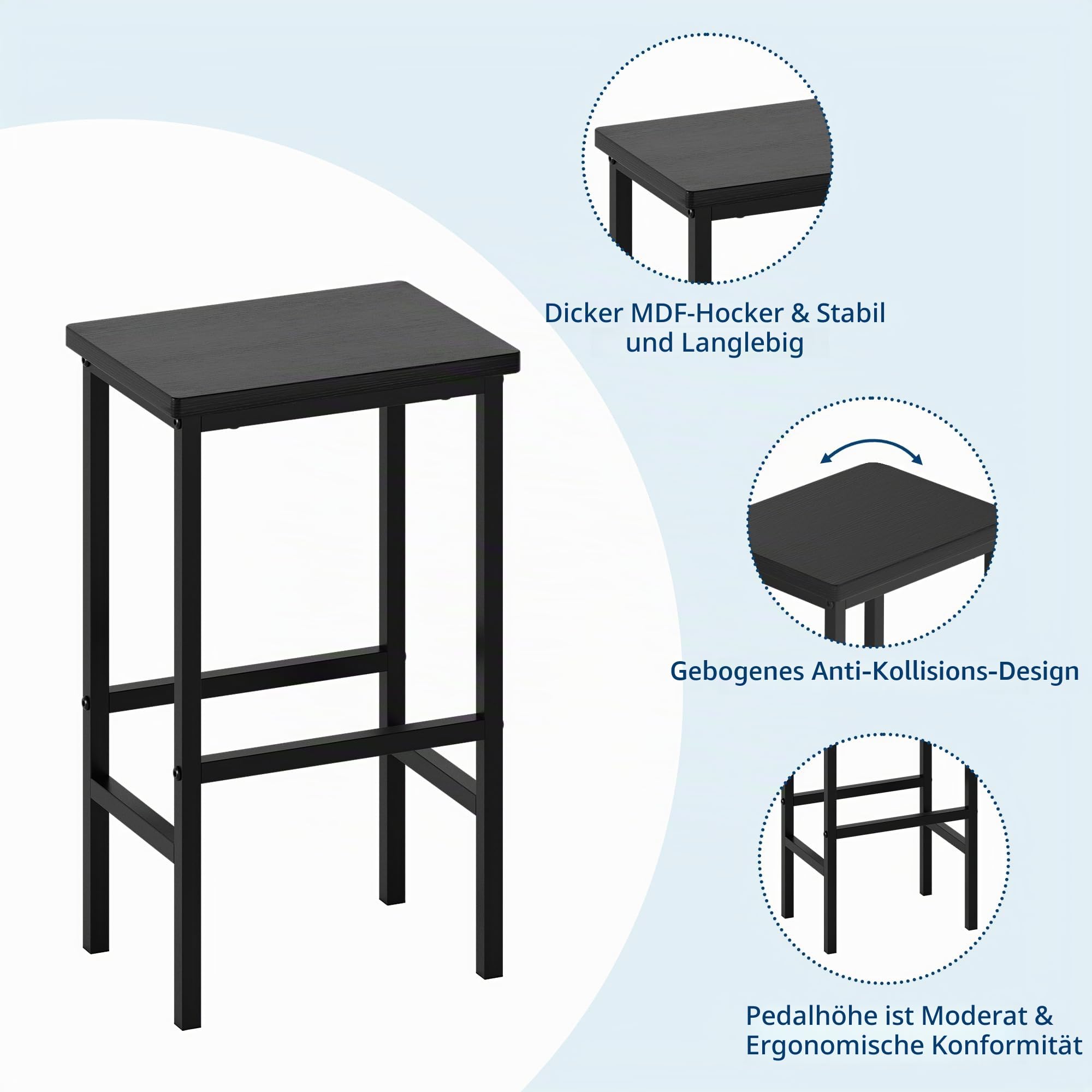 Garvee Bar Tisch Und Stühle Set, Rechteckiger Pub Tisch Mit 2 Hockern Für Kleinen Platz, High Top Tisch, 3-Teilige Frühstück Hocker Set, Robuster Metallrahmen, Einfach Zu Montieren,Schwarz