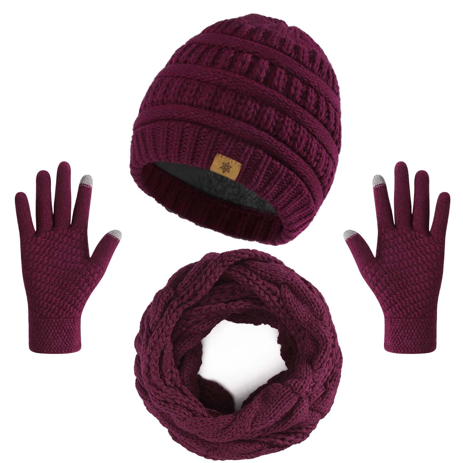 Winter Beanie Hat Scarf Gloves Set, Thick Knit Skull Cap Touch Screen Gloves Neck Scarf for Women Men-image-31
