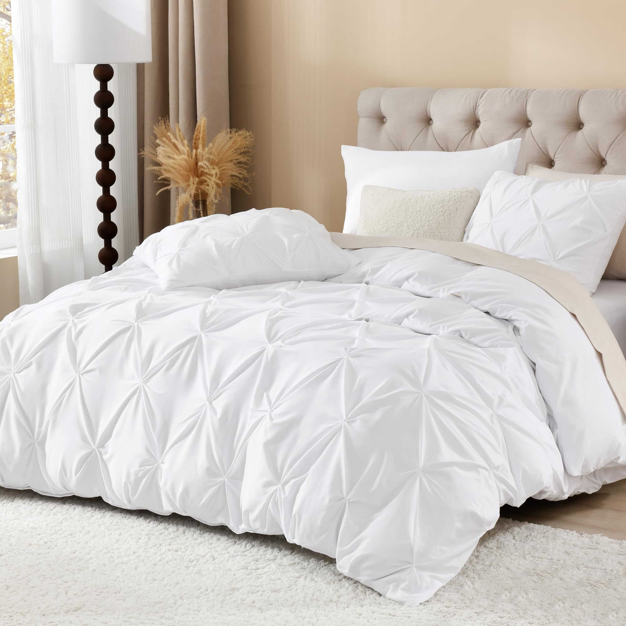 Amazon.com: Litanika White Queen Pinch Pleat Duvet Cover, 3 Pieces