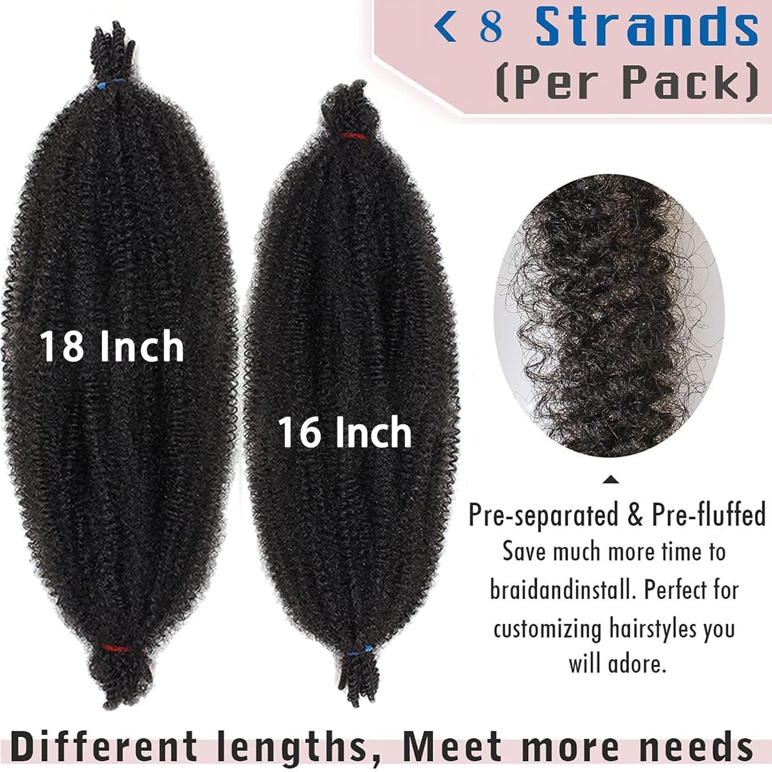 Xtrend 3 Packs Pre Separated Springy Afro Twist Hair 18 Inch Pre Fluffed Marley Twist Crochet Braiding Hair Synthetic Extensions (5 Strands/Pack,1B#) - Image 4