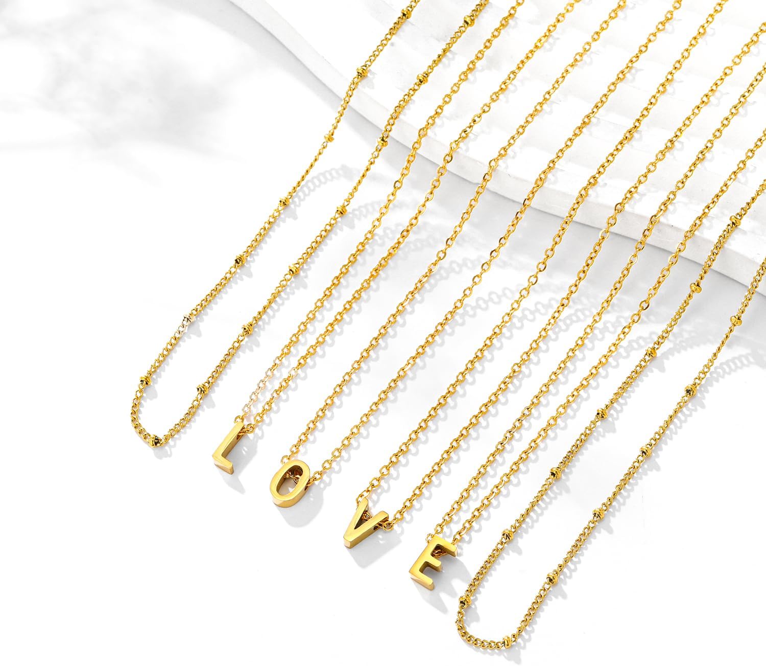 Ovian Layered Initial Necklace for Women 18K Gold Plated Stainless Steel Layering Letters Necklace Personalized Name Necklace - Image 7