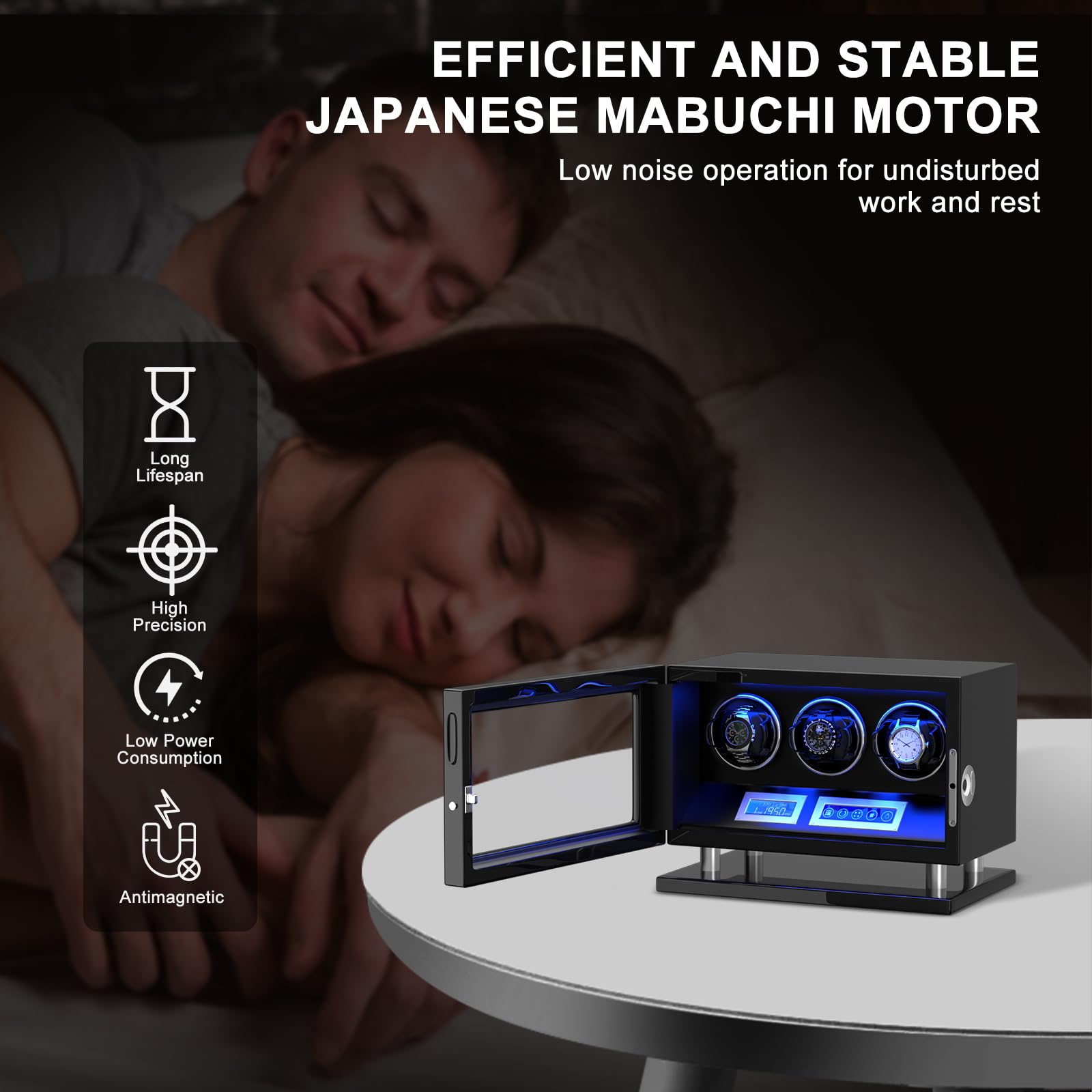 DUKWIN Uhrenbeweger für 3/4/6/9/12 Uhren Fingerabdruckschloss Automatischer Uhrenbeweger mit LCD-Fernbedienung, Blaues LED-Licht, Japanischer leiser Motor