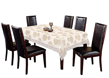 Kuber Industries Dining Table Cover 6 Seater|Table Cloth|Table Cover for Home, Restaurant| Floral Design (Cream)