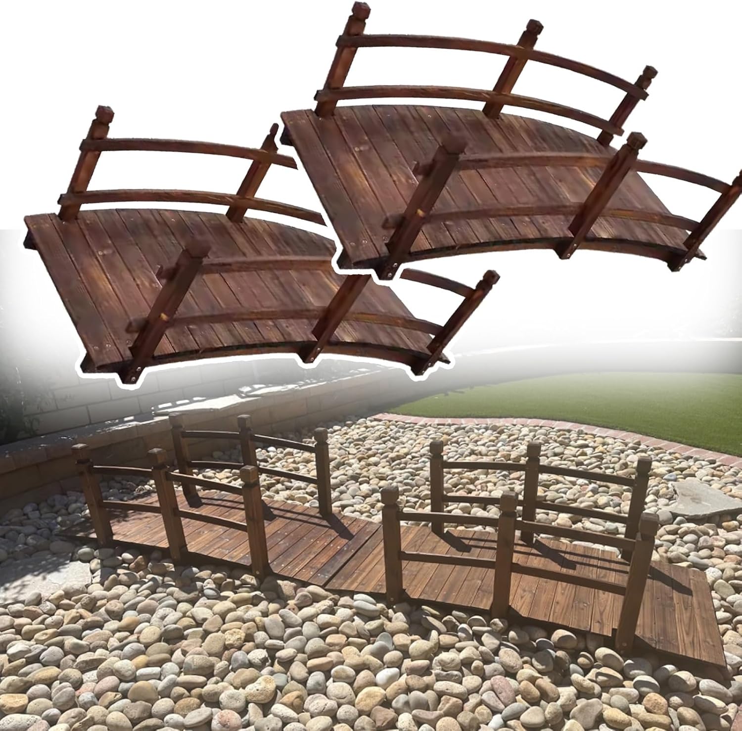 Small Bridge for Gravel Roads, 2 Pack Japanese Bridge for Garden/Backyard/Over Creek/Streams, Outdoor Wooden Walkway Path Garden Landscape Bridge Natural Cedar(4.6ft)