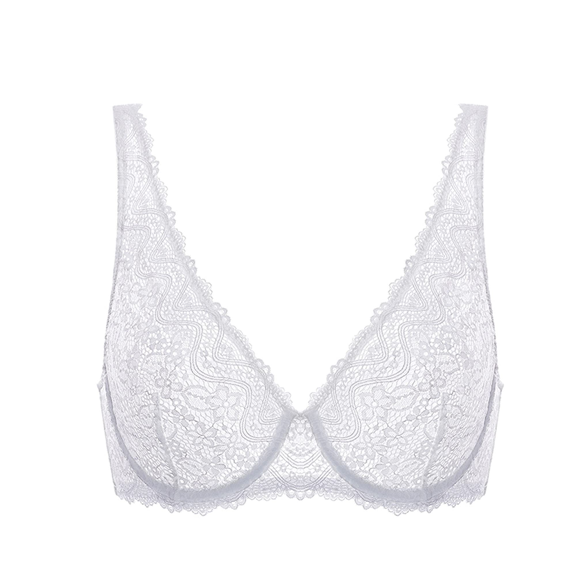 Reggiseno in pizzo da donna, reggiseno triangolo ricamato, profondo V Push up cinghia regolabile non imbottita vedere attraverso Bralette (colore : bianco, Taglia : 80D)