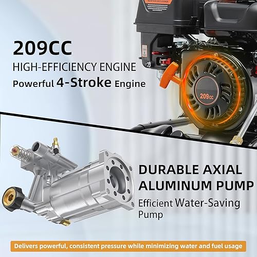 Miniatura 3 de Lavadora a presión de gas, 3500 PSI 2.3 GPM, lavadora de gas con manguera de 25 pies, 4 boquillas de conexión rápida, tanque de jabón a bordo, 209CC