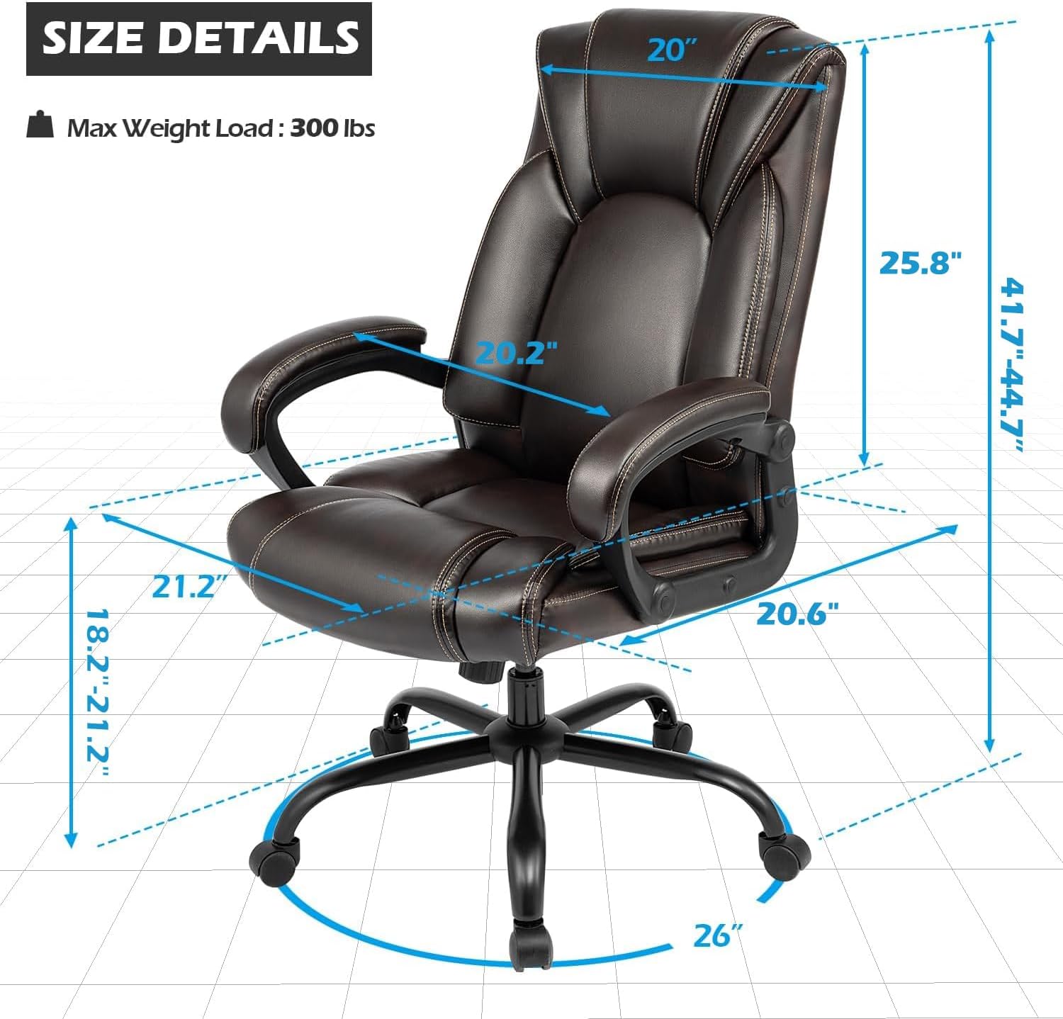 OUTFINE Office Chair Executive Office Chair Desk Chair Computer Chair with 5-Year hydrolysis-Resistant Leather Spring Cushion Ergonomic Support Tilting Function Upholstered in Bonded Leather (Brown) - Image 3