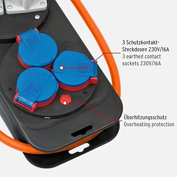Brennenstuhl CEE 230 V kamp elektrik dağıtıcı, topraklı fişli (2 x CEE priz, 3 x topraklı priz, 1,5 m H07RN-F 3G2,5 kablo, turuncu, kamp kullanımı için ideal, Almanya'da üretilmiştir)