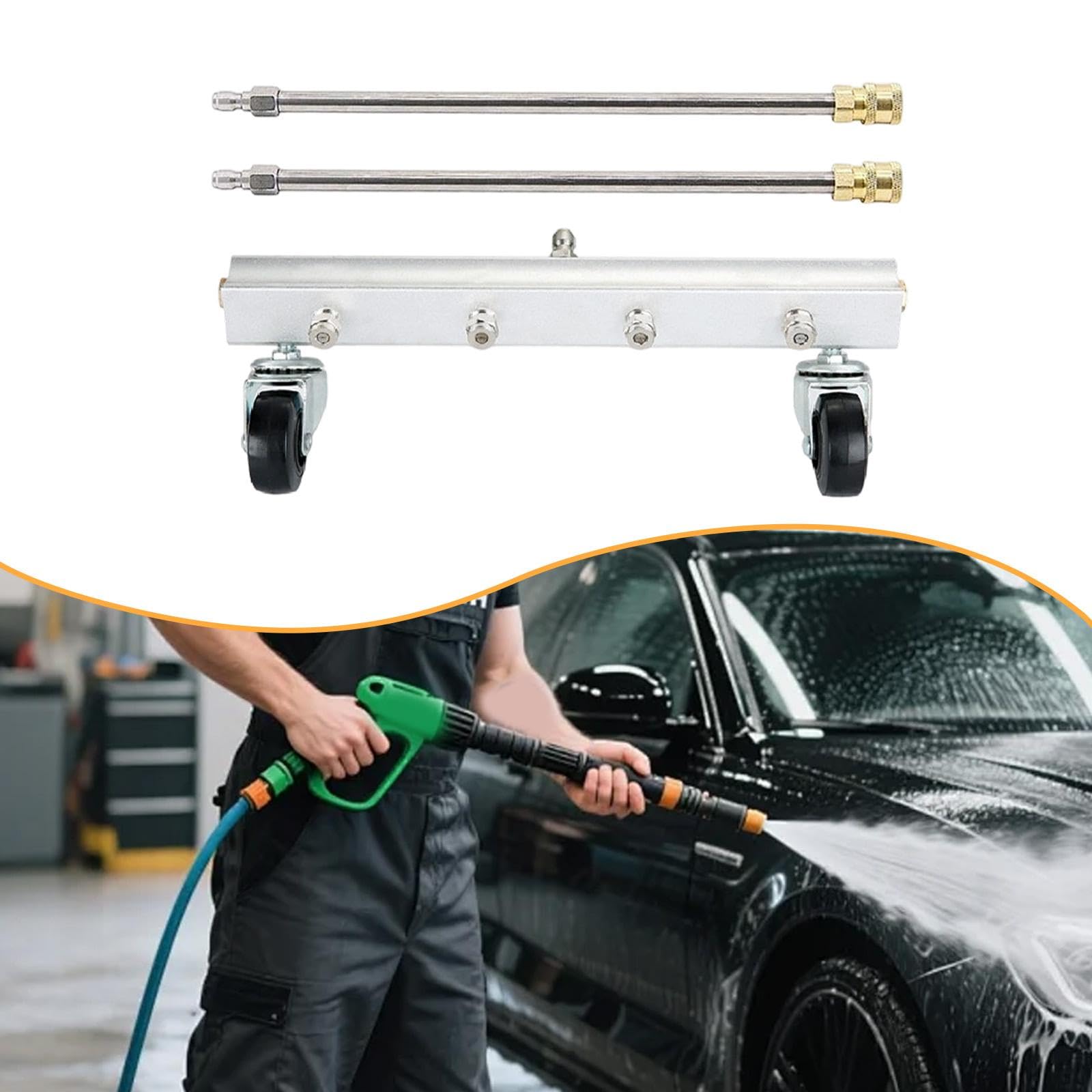 Milageto 1 Pieza Limpiador de Chasis para Automóviles con Barra de Extensión Doble Rociador Inferior Cepillo Universal Y Conexión Rápida Fabricado en Acero Ino, 2 Barras Rectas