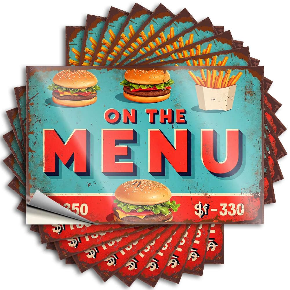Burgers, Fries, and More On The Menu! Winter Funny Sticker | Upgrades Waterproof Vinyl Hard Diatomaceous Removable Decal Peel Stick(8X12CM)