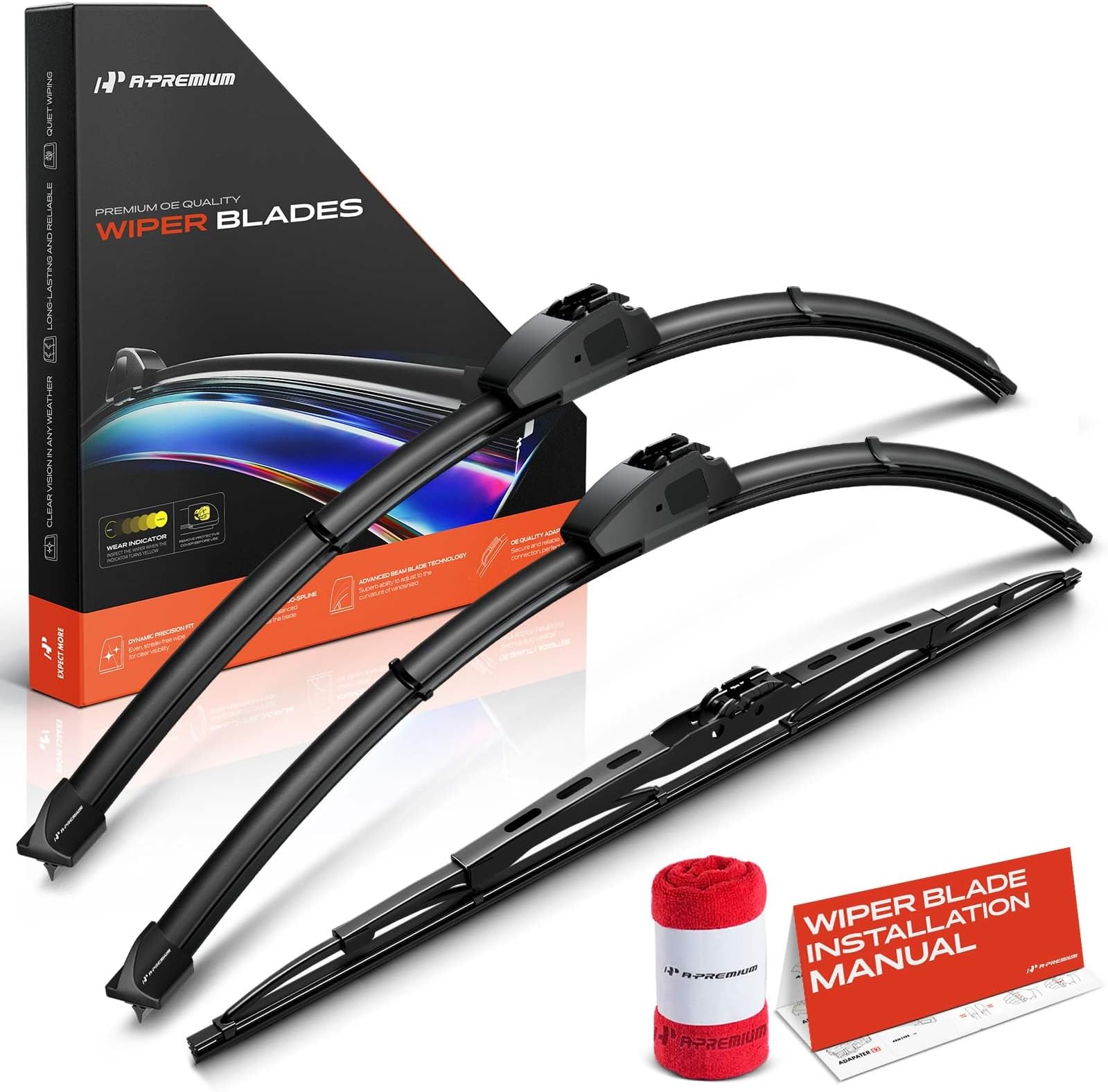 A-Premium Windshield Wiper Blades Compatible with Land Rover Range Rover 2002-2012 - Front Rear Wipers Blade Set for 26"/26"/18", Slide Latch/Hook Arm, with Wear Indicator & Towel (Pack of 3)
