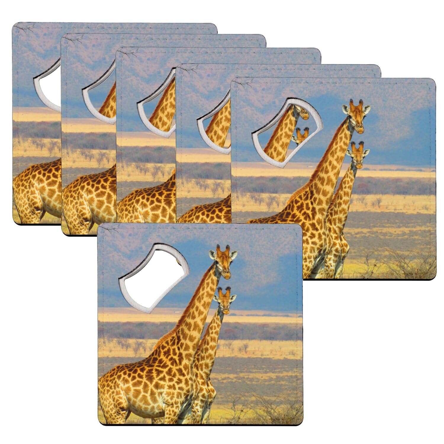 Décapsuleur sous verre girafes d'Afrique set de table élégant de 6 pièces
