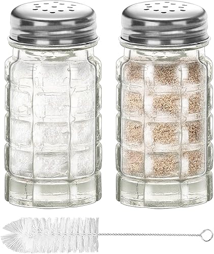 Juego de 2 saleros y pimenteros retro de 1.5 onzas, estilo retro, de cristal transparente, para cocinas o restaurantes del hogar, 1.5 fl oz (2)