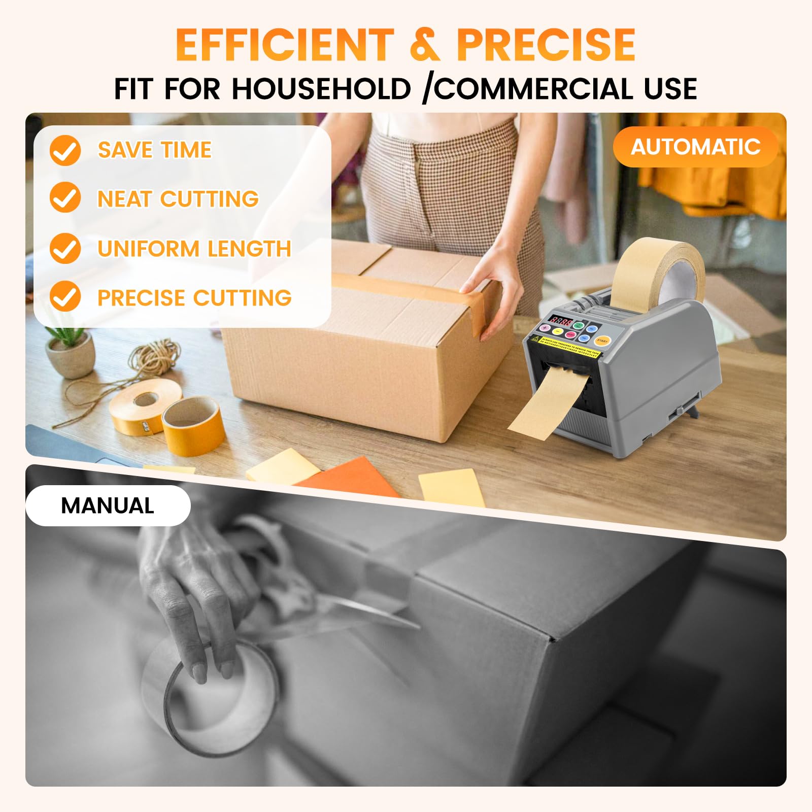 Ribbon Cutting Machine, Automatic Tape Dispenser, 999mm Precision Cut, Ideal for Shipping, Schools, Restaurants, Business & Home