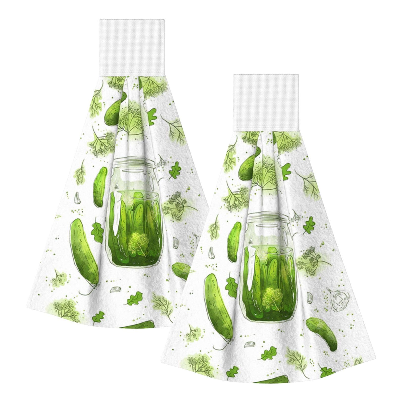 DOPKLNA Cucumber Pickle, 2 Pcs Hanging Coral Fiber Hand Towels for Bathroom, Absorbent Kitchen Towels