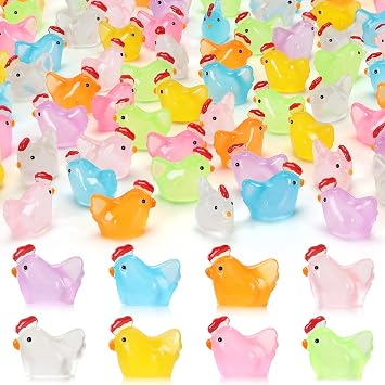 72 PCS Luminous Mini Chicken, Resin Miniature Animal Figurines, 8 Colors Tiny Chicken Figures Glow in The Dark for Dollhouse, Garden, Micro Landscape, Home Outdoor Party, Aquarium Decor