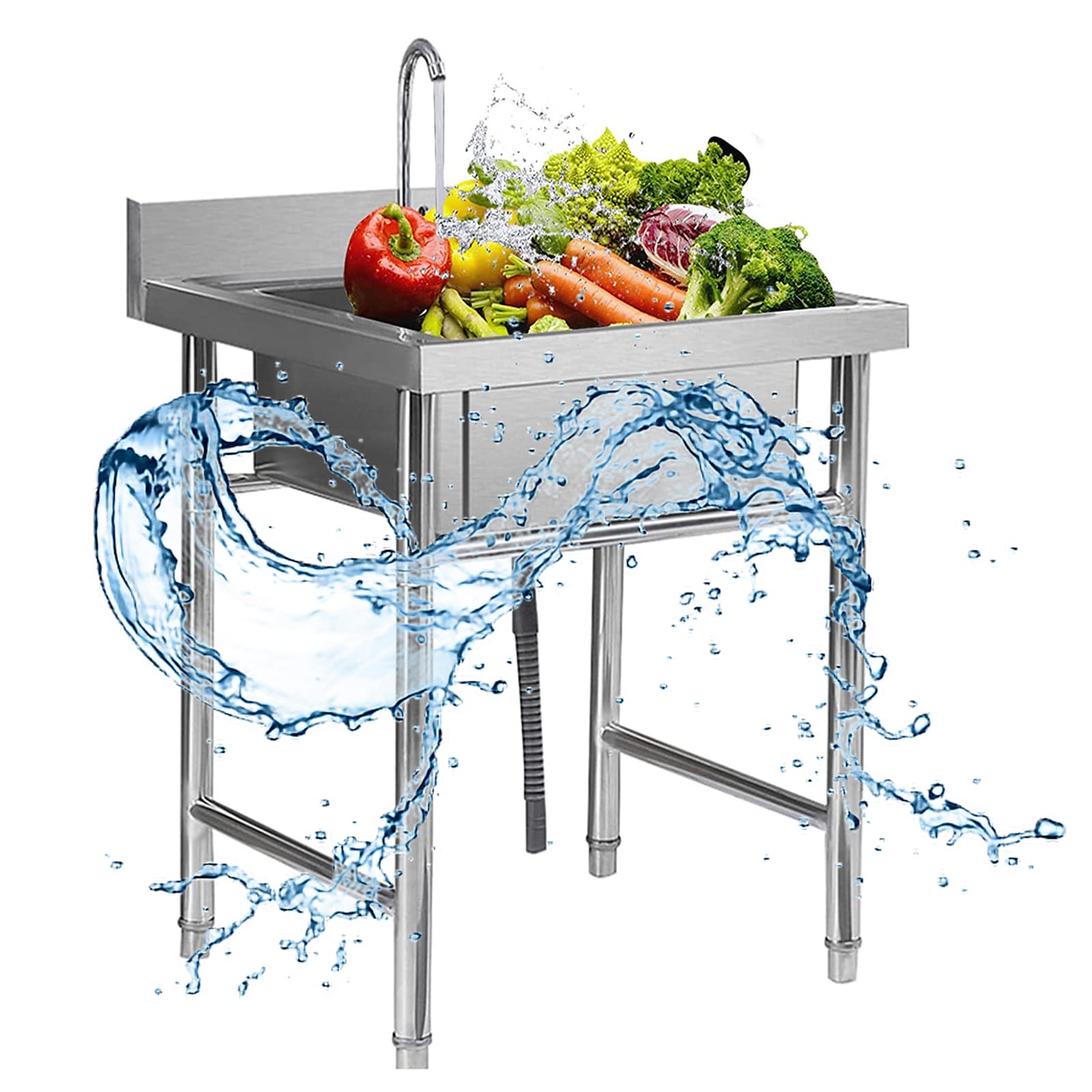 Évier de cuisine autoportant en acier inoxydable avec robinet pour poste de travail