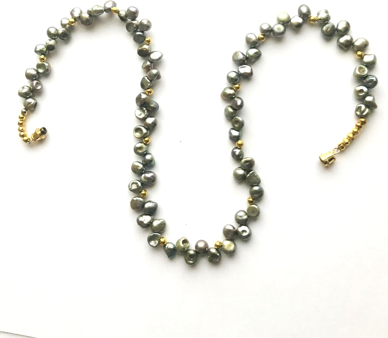 Genuine Gray Pearl Necklace, small natural Keshi Pearls, gold plated bead spacer Necklace, Freshwater culture pearls - Image 5