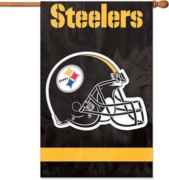 Party Animal NFL Team Flag, Single-Sided, Pittsburgh Steelers | Weather-resistant nylon with applique & embroidered logo; single sided with swen-in sleeve; indoor or outdoor use; 44x28-in