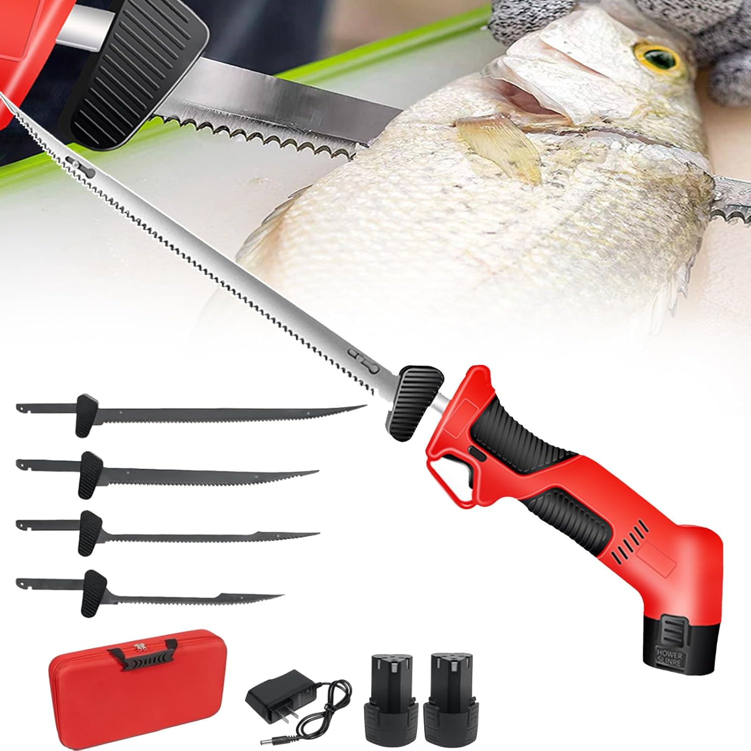 Electric Fish Fillet Knife, Wireless Rechargeable Fish Knife, Ergonomic Non-Slip Handle And Stylish Cooling Vents, Comes With A Carrying Bag, Suitable For Fishing, Filleting, Outdoor Use