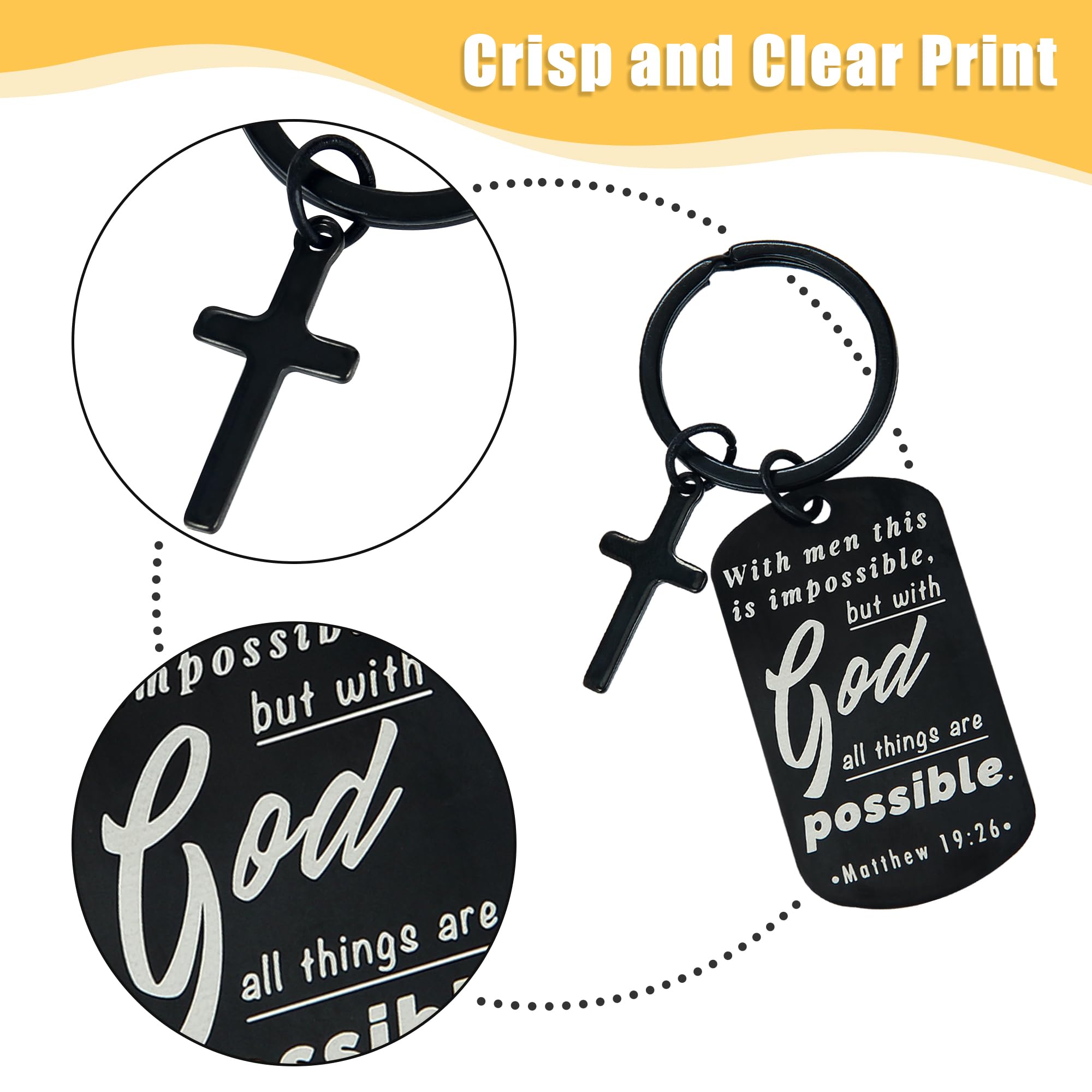 kilofly 30 Pcs Christian Inspirational Bible Verse Keychain Gift Cross Charm, Black, 1.9 Inch - Image 3
