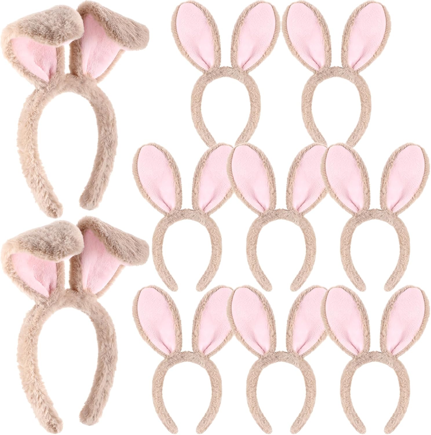 Zeyune 10 Pcs Easter Bunny Ears Headband Costume Plush Rabbit Animal Headband Bulk Gift for Adults Birthday Easter Cosplay