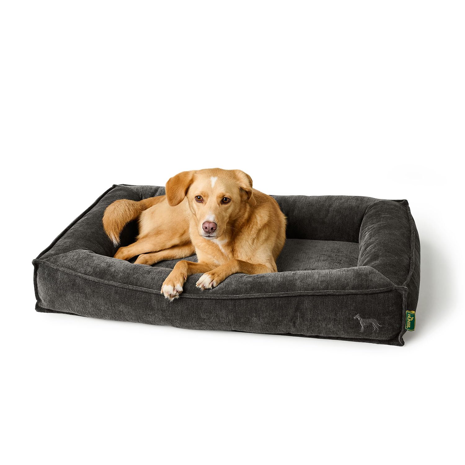 HUNTER Orthopädisches/Ergonomisches Hundebett MELUN, ergonomisches Hundebett mit Memoryschaum, druckentlastend und gelenkschonend, abnehmbarem Bezug, Farbe: anthrazit, Größe: M