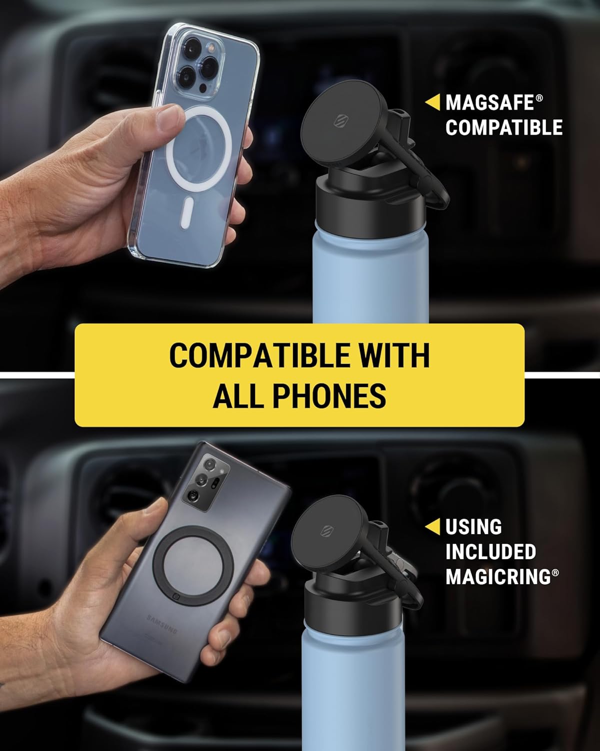 Scosche MFMS22 MagicMount Flask 22 oz Stainless Steel Water Bottle with MagSafe Phone Mount Stand, 12H Hot & 24H Cold Insulated Flask with Magnetic Phone Holder for Gym, Car, Travel, Sports 22oz, Blue - Image 8