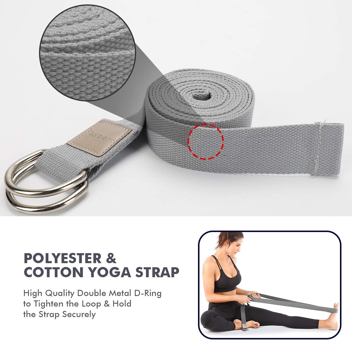 FBSPORT Yoga Block 2 Pack with Yoga Strap, High Density EVA Foam Block, Non-Slip Surface for Yoga, General Fitness, Pilates, Stretching-9" x 6" x 4"