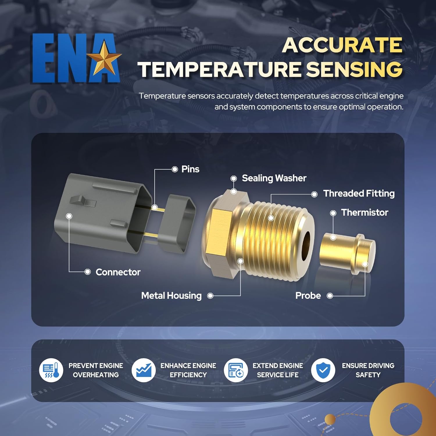 ENA Heater Core Temperature Sensor Compatible with Ram 1500 2500 3500 Jeep Cherokee Wagoneer Chrysler 200 2.0L 3.6L 5.7L l4 V6 2014-2019 2020 2021 2022 2023 2024 Replaces AX463 68223056AA 5S16678