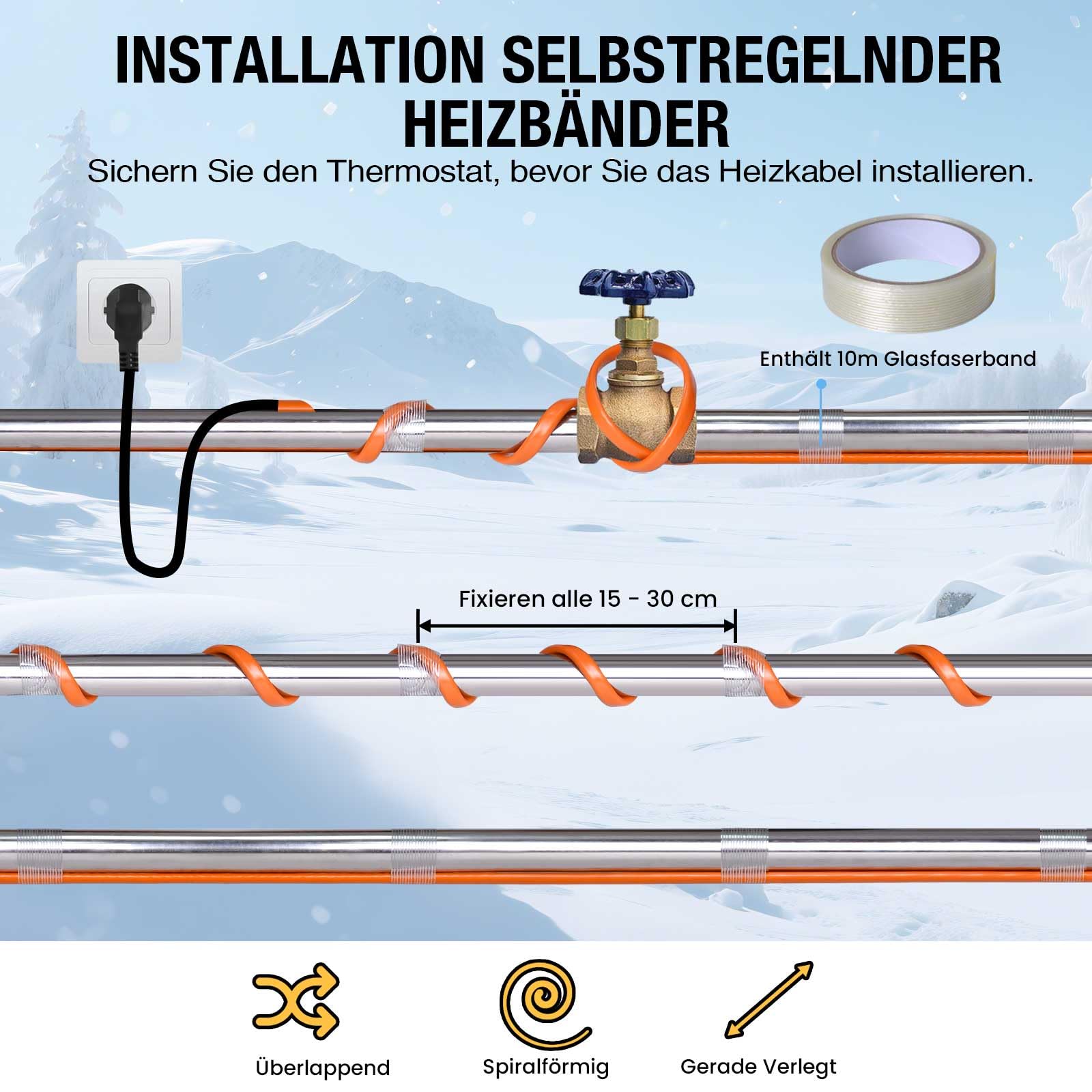 Frostschutz Heizkabel mit Thermostat 8M Selbstregulierende Wärmekabel für Wasserleitung Pflanzen Dachrinnen
