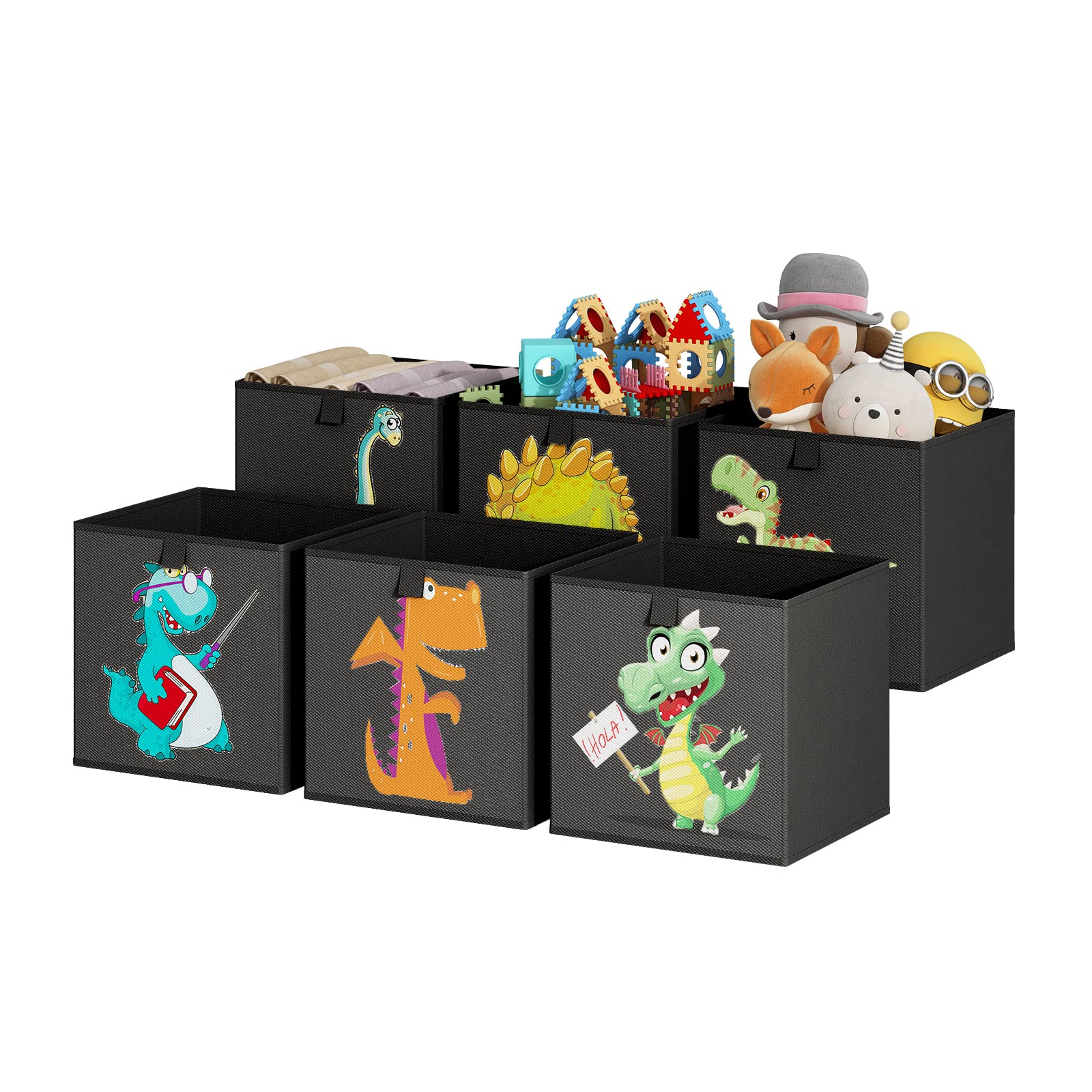 Wisdom Star 6 Pack 13 Inch Animal Fabric Storage Cube Bins, Storage Baskets for Shelves, Cube Storage Boxes for Organizing Closet Bins?Black