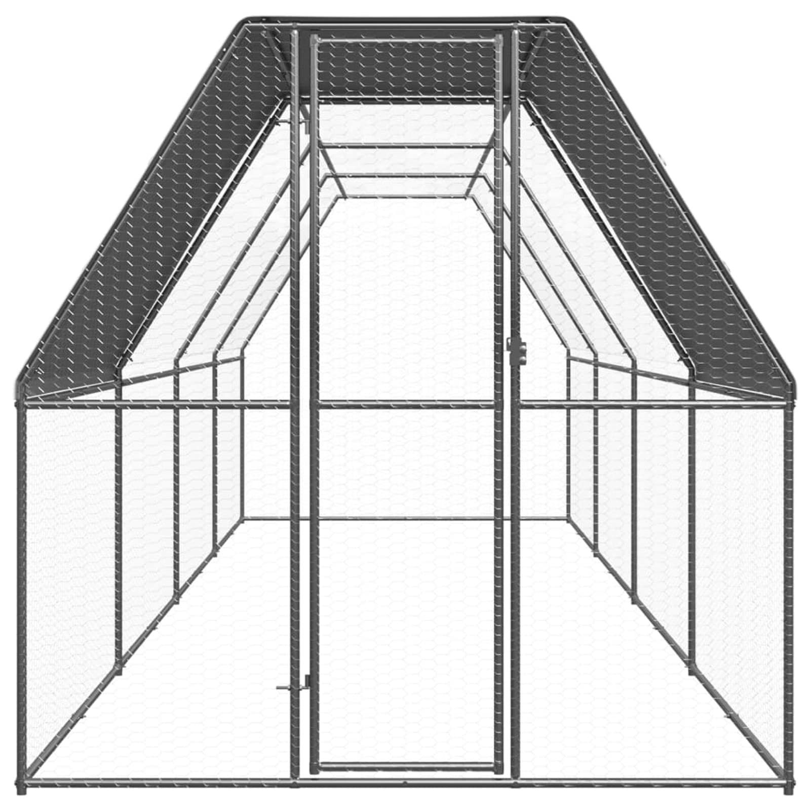 Gecheer Pollaio Esterno, Recinto per Polli e Anatre 2x8x2 m in Acciaio Zincato con Tetto in PE Resistente all'Acqua e Porta con Chiusura for Allevamento All'Aperto