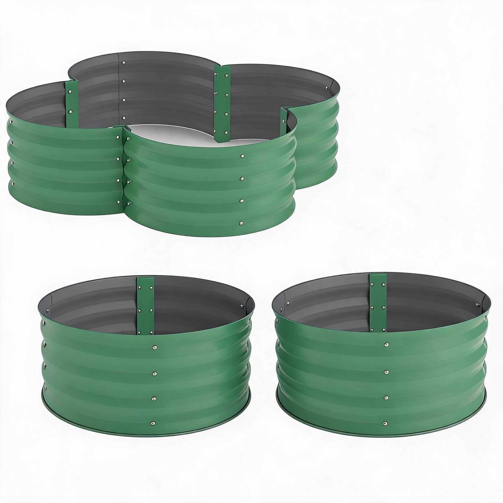 Garvee 2 Pack Galvanized Raised Garden Bed, Petal-shaped, 4x4x1ft, Green