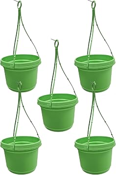 SHAP Lime Green Pack of 5, Plastic Flower Pot, seedlings Planter, Nursery Planter, Colorful Flower Planter, Seed Starting Pot with Hanger