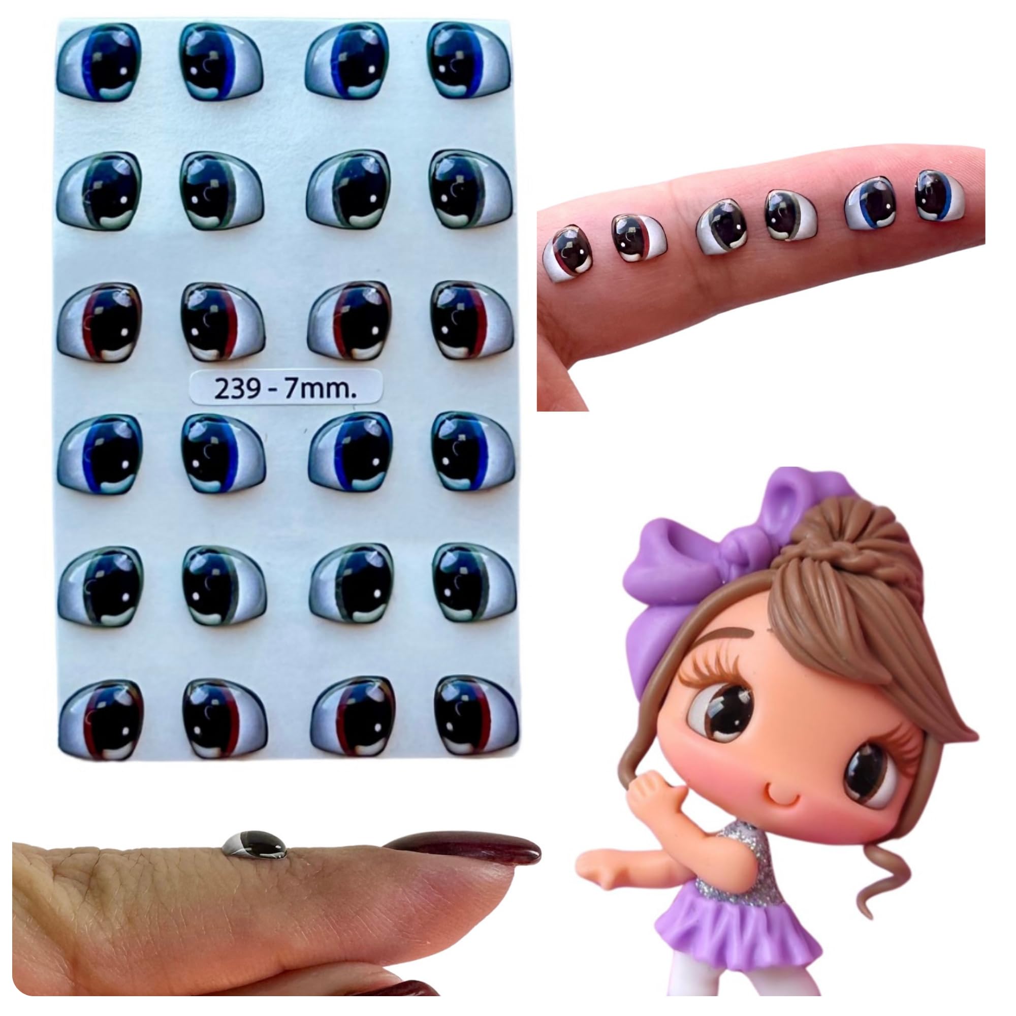 239-7: 12 of 7mm Pairs of 3D Resin Eyes (Blue, Black & Brown) – Adhesive & Self-Adhesive for Crafts, Clay, Polymer, EVA, Cold Porcelain,Sculpture, Felt, Plaster, Paper, Fantasy Eyes, Ceramics & More