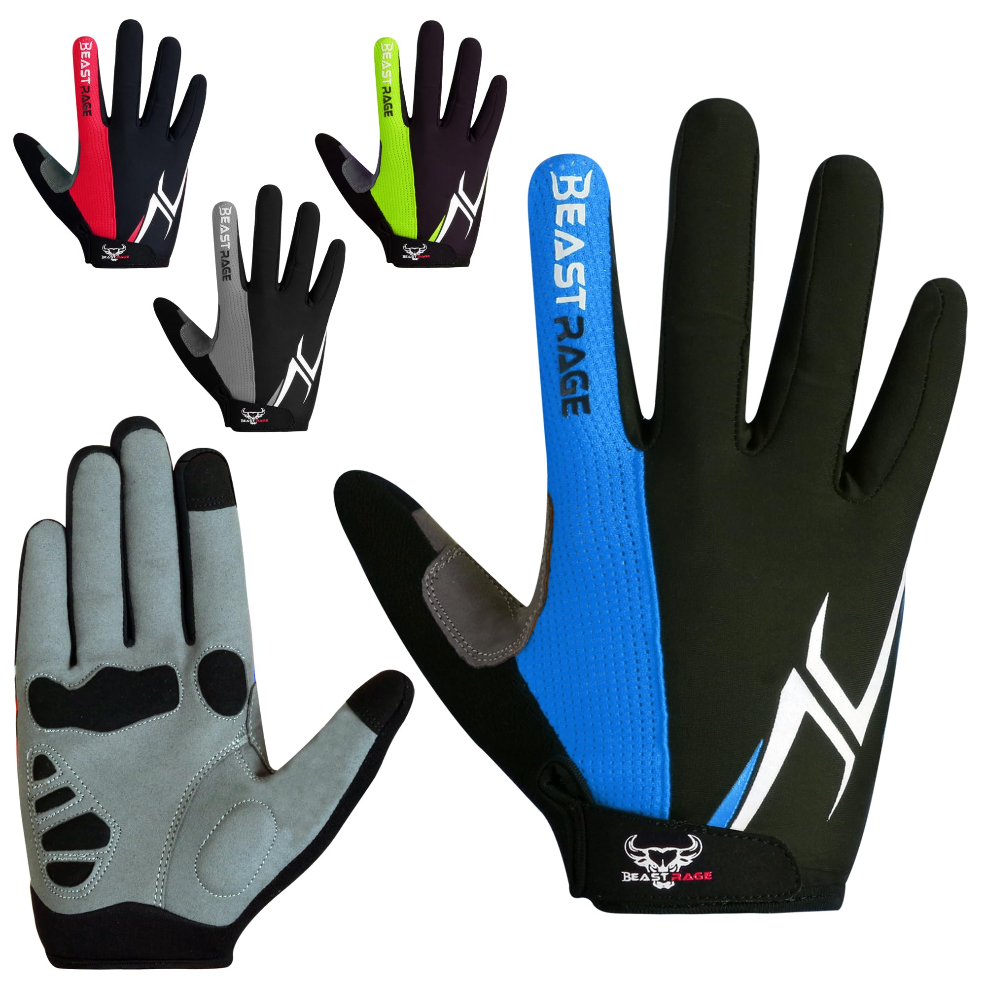 BEAST RAGE Halbfinger-Fahrradhandschuhe für Herren und Damen, Gel-gepolstert, rutschfest, stoßdämpfend, für Gewichtheben, Fitnessstudio, fingerlos, atmungsaktiv, Mountainbike-Handschuhe für MTB,